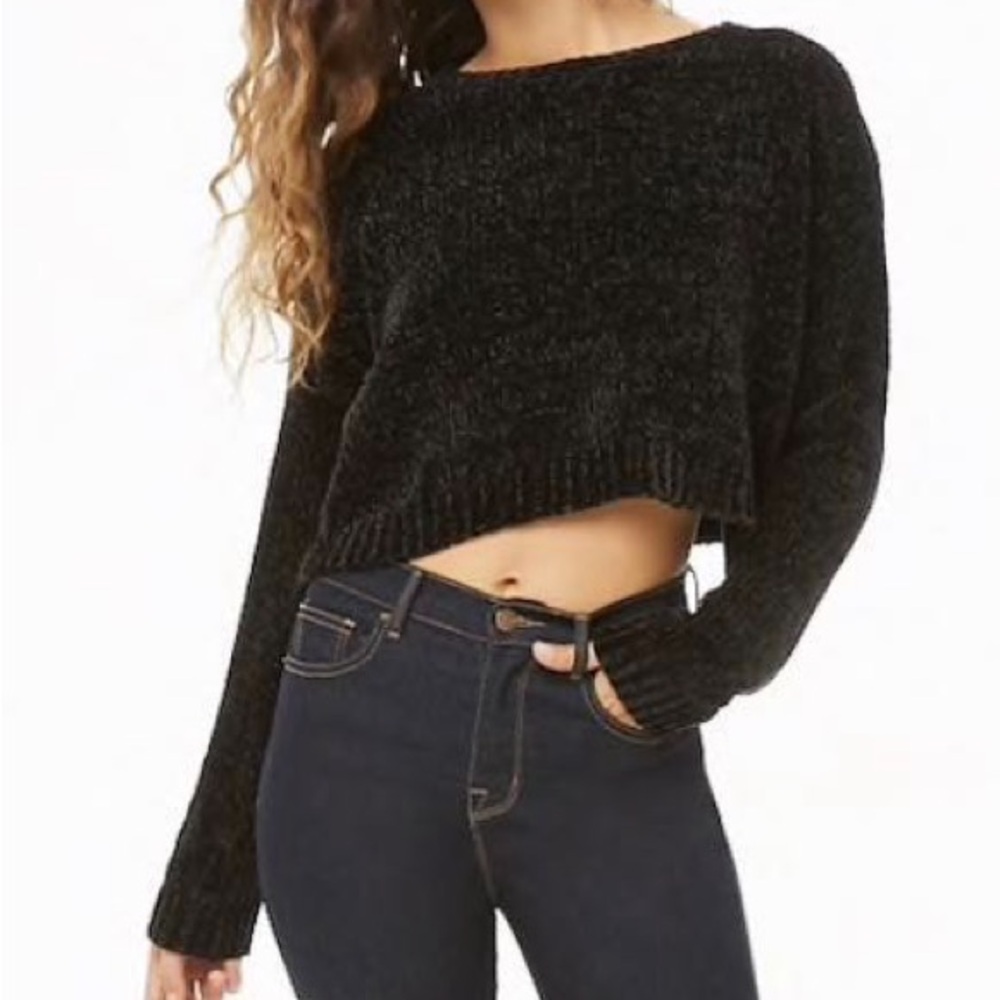 GARAGE Chenille Oh So Soft Black Cropped Sweater XS